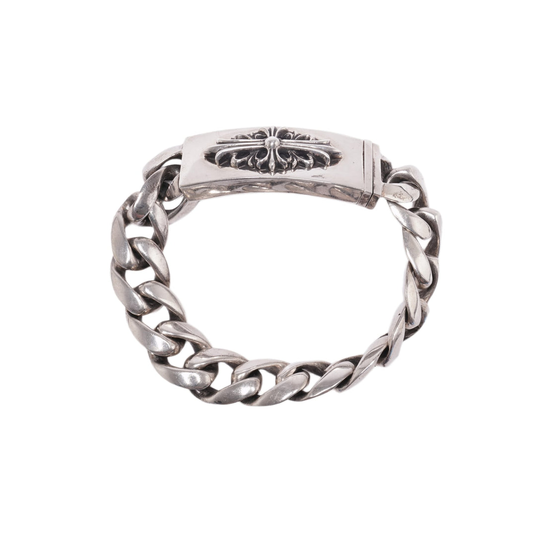 CHROME HEARTS 'FLORAL CROSS' 8IN SILVER BRACELET