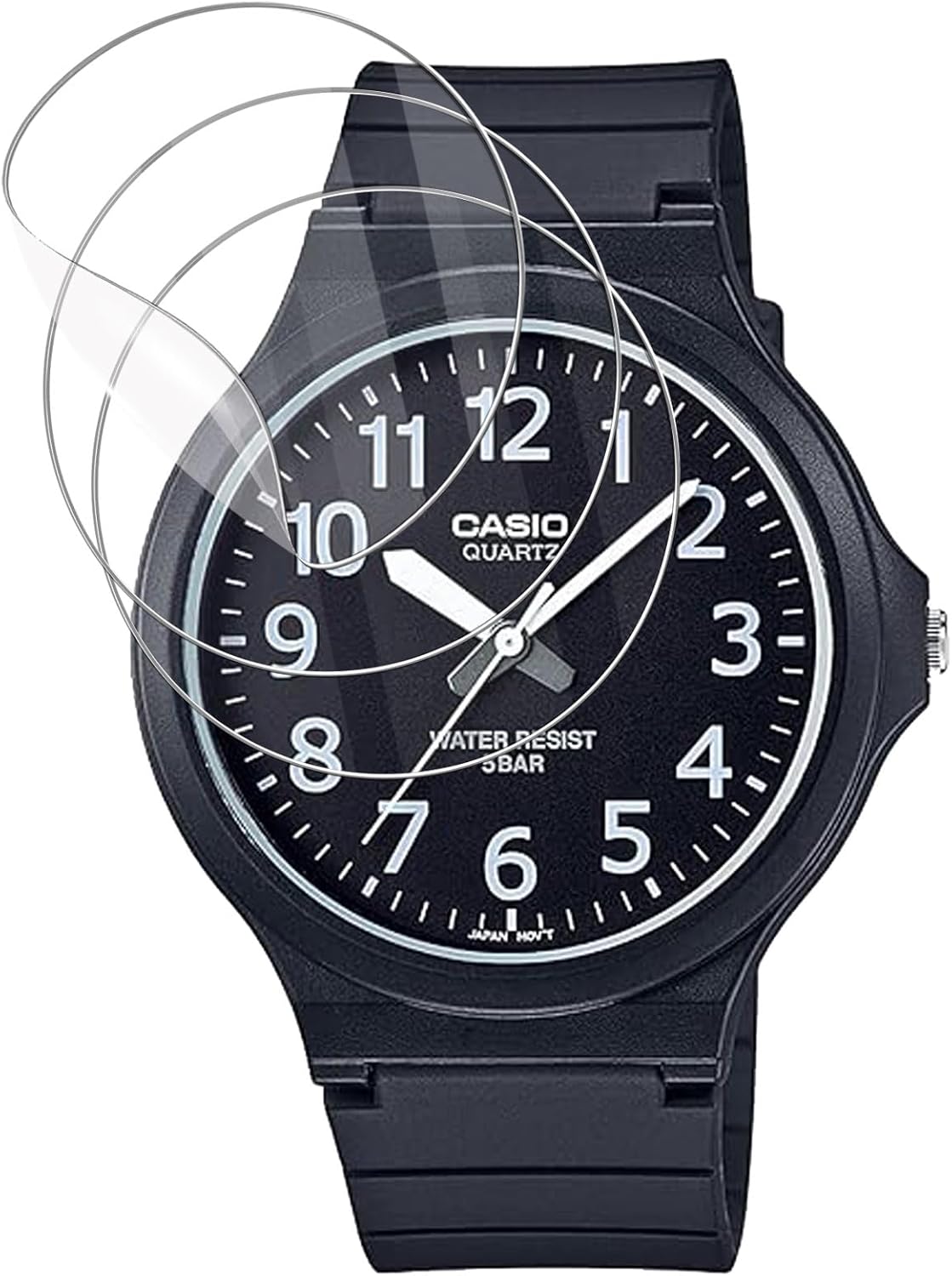 Compatible Wristwatches Casio Collection MW-240-1BJH Men's Black Protective Film Thin Anti-Fingerprint High Transparency Anti-Scratch Scratch Film LCD Protective Film [Pack of 3]