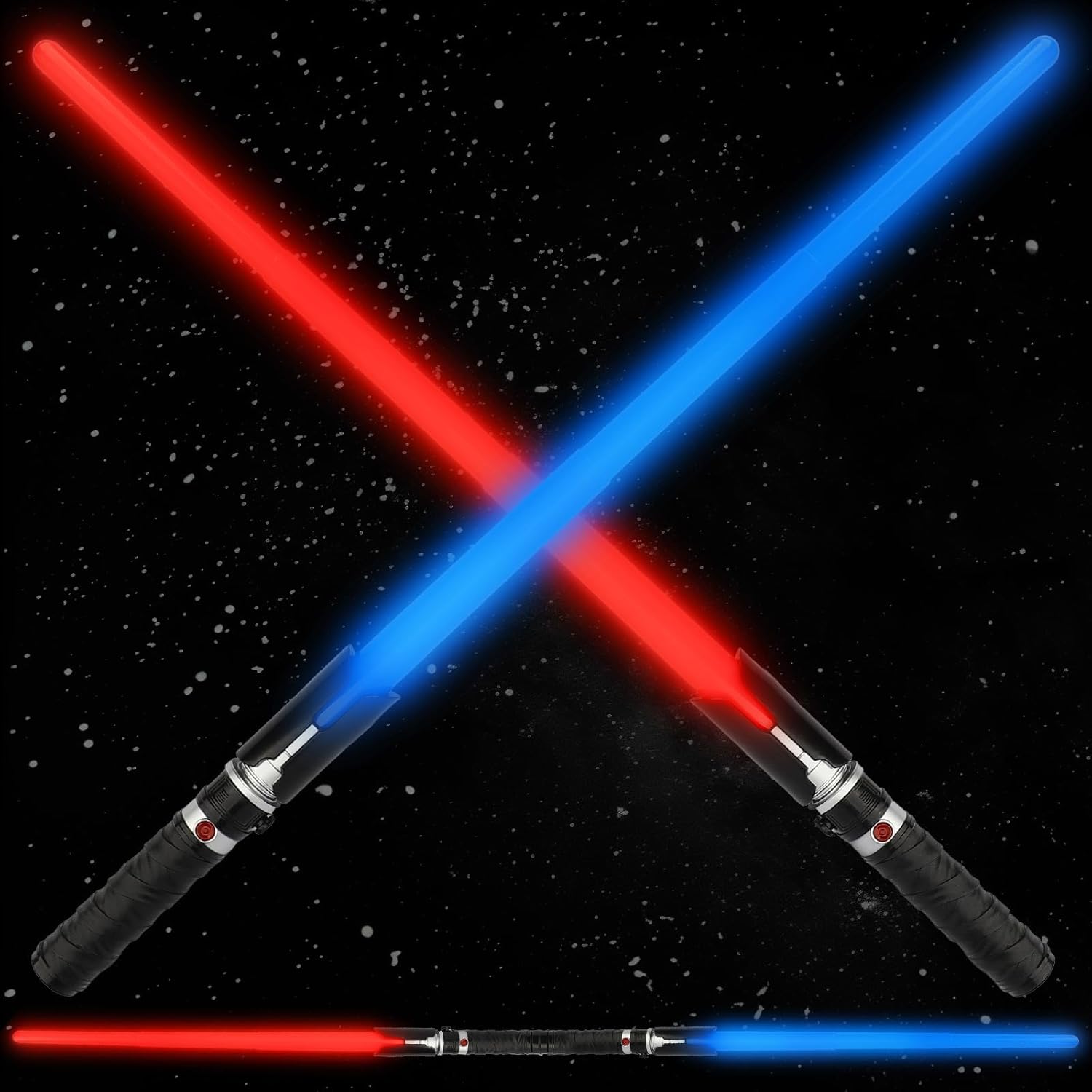 TOY Life 2 en 1 Espada iluminada azul y roja, paquete de 2 para niños, espada iluminada expandible para niños, sables de luz LED + sonido FX, sables de luz duales, juguete iluminado, sable oscuro de