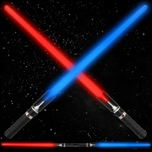 TOY Life 2 en 1 Espada iluminada azul y roja, paquete de 2 para niños, espada iluminada expandible para niños, sables de luz LED + sonido FX, sables de luz duales, juguete iluminado, sable oscuro de