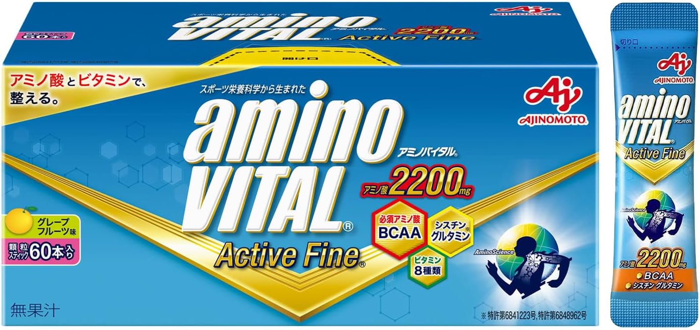 Amino Vital Ajinomoto Active Fine Grapefruit Flavor, Box of 60, Amino Acid, 2,200 mg, BCAA Conditioning