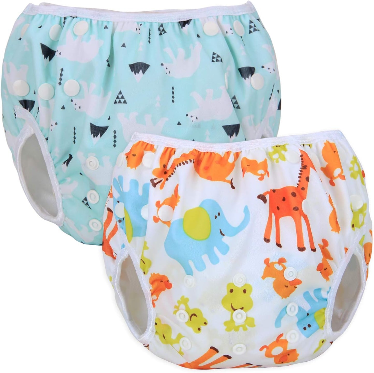Teamoy 2 Piece Water Play Pants, Set of 2, 0-3 Years Old, Adjustable Size with Buttons, Waterproof Outer Layer, Polyester Mesh Inner Layer, Diaper Cover, Swimming Class, Parks, Beaches, Pools (Animal