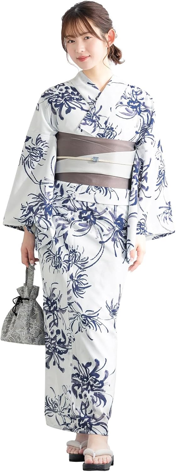 Soubien Floro Women's Yukata Set, 3 Piece Set, Separate, New Two-Part Yukata (Yukata/Half-width Obi/Date Tight)