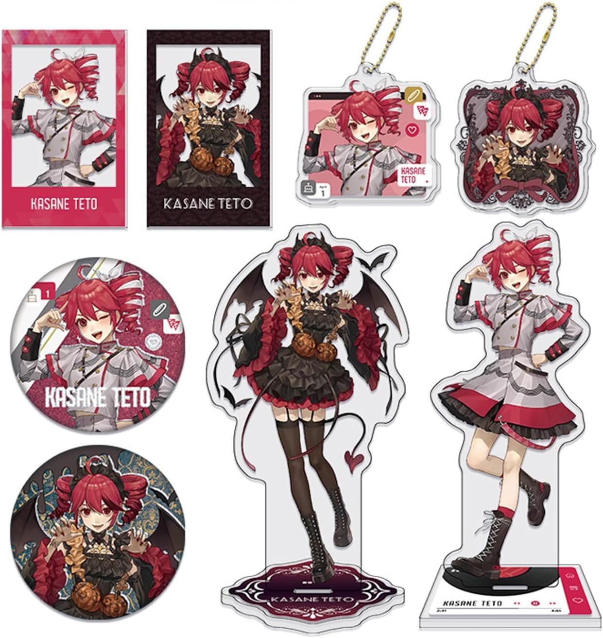 重音テト 福袋 グッズ 4点セット アクリルスタンド 缶バッジ キーホルダー クリアブロマイド 可愛い 萌えグッズ アクスタ キャラクター 周辺 飾り コレクション 誕生日 プレゼント (B) [並行輸入品]