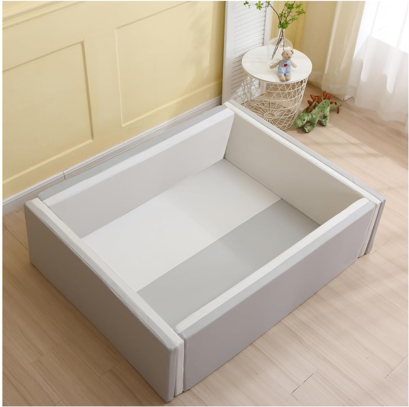 GU MODE Playpen Mat, Folding Play Mat, Played Cushion Mat, Double Layer, Safety Inspected, Soundproofing, Waterproof, Great for Kids Spaces (48.8 x 50.4 x 15.7 inches (124 x 128 x 40 cm), White/Gray)