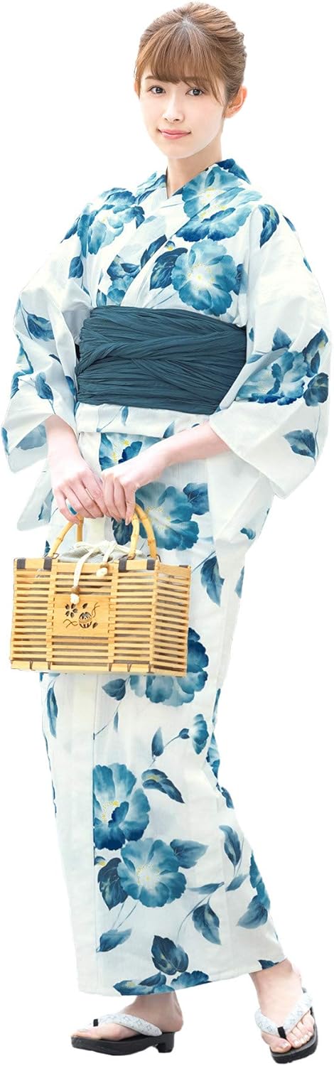 Soubien Women's Cotton Summer Yukata 2-Piece Set (Yukata/Waistband)