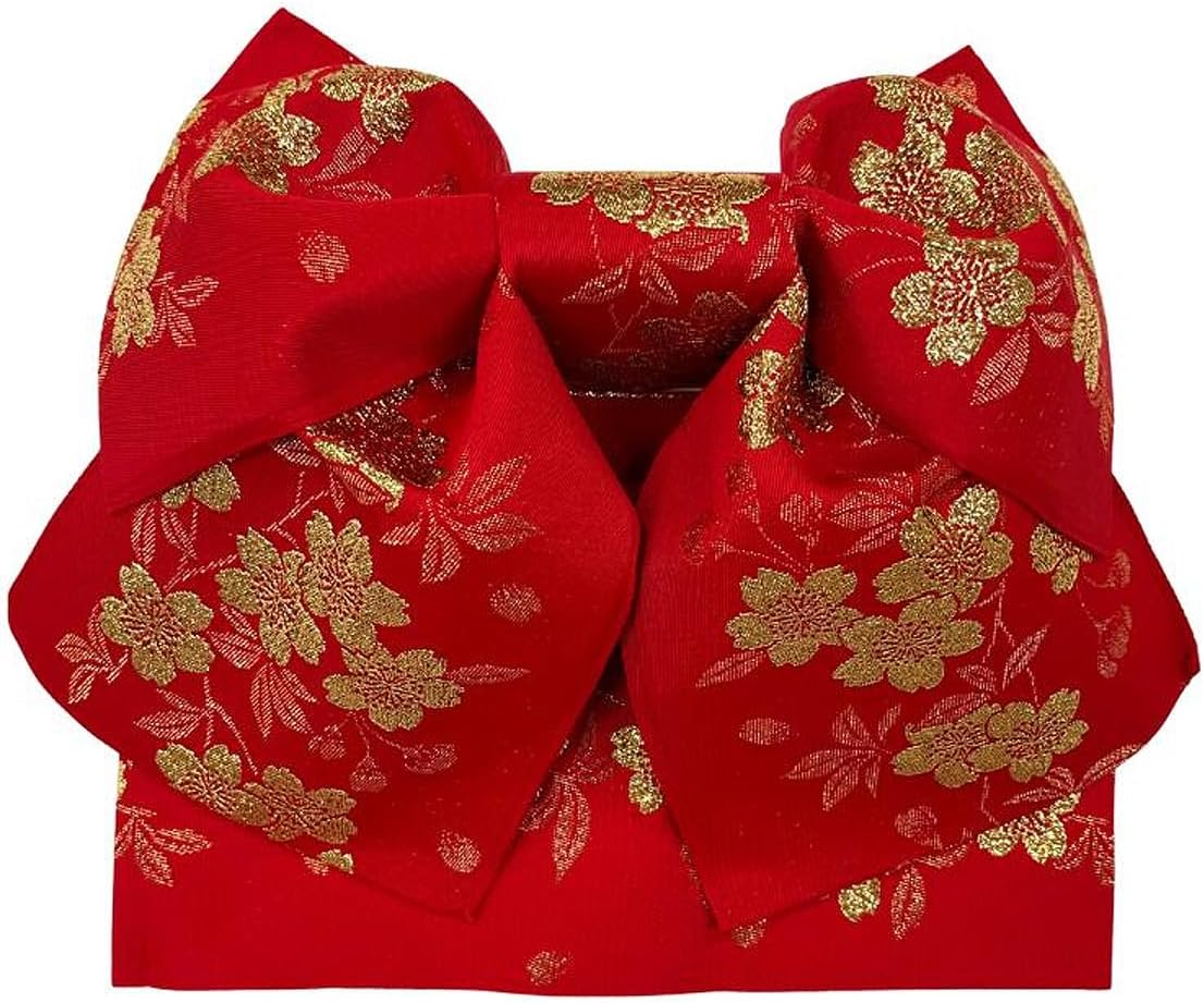Tied Obi-25a Sash, Made with Glitter, Glitter, Embossed Pattern, Floral, Red, Blue, Yellow, Purple, Wrap and Roll On, Yukata Obi-25a (Red)