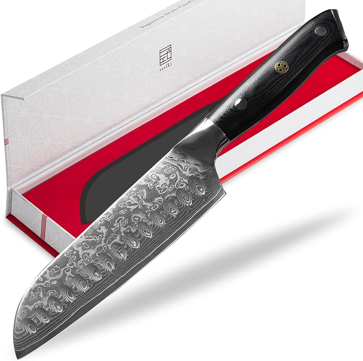 Damascus Santoku Knife, VG10, 67 Layers, 6.7 inches (170 mm), Stainless Steel, Dishwasher Safe, Gift, Double-edged, Wood Handle, Kitchen Tool, Blade Length