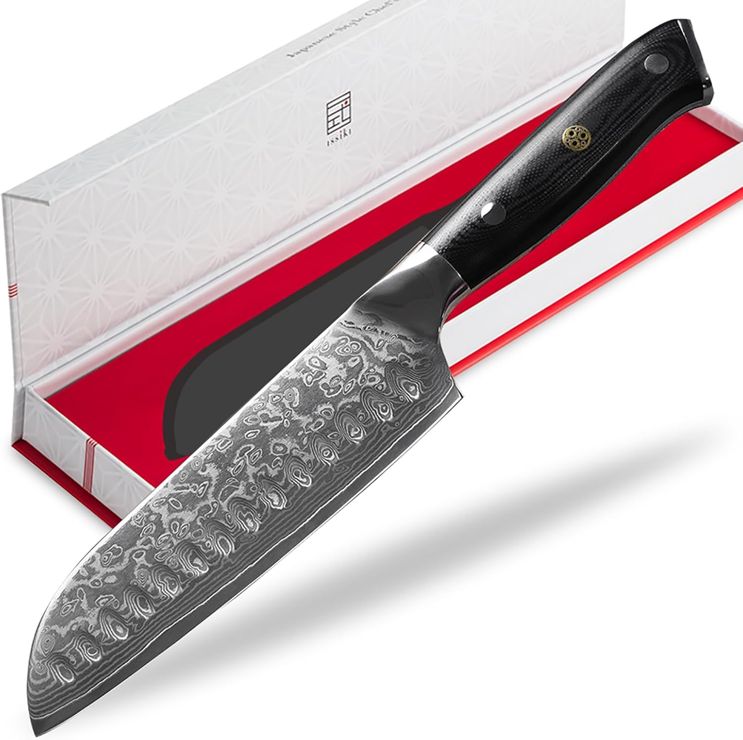 Damascus Santoku Knife, VG10, 67 Layers, 6.7 inches (170 mm), Stainless Steel, Dishwasher Safe, Gift, Double-edged, Wood Handle, Kitchen Tool, Blade Length