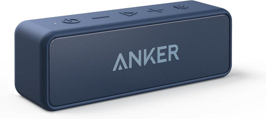 Anker Soundcore 2 (USB Type-C Charging, Bluetooth Speaker, 12 W Output, 24 Hours of Continuous Playback), Wireless Stereo Compatible, Small Size, Enhanced Bass, IPX7 Waterproof Standard, Dual Drivers, Built-in Microphone, Built-in Battery, Portable, Navy
