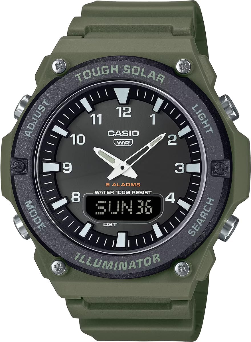 Casio AQ-S820 Series Men's Standard Tough Solar Analog Digital Quartz Wristwatch, Military Green AQ-S820W-3BV, sports
