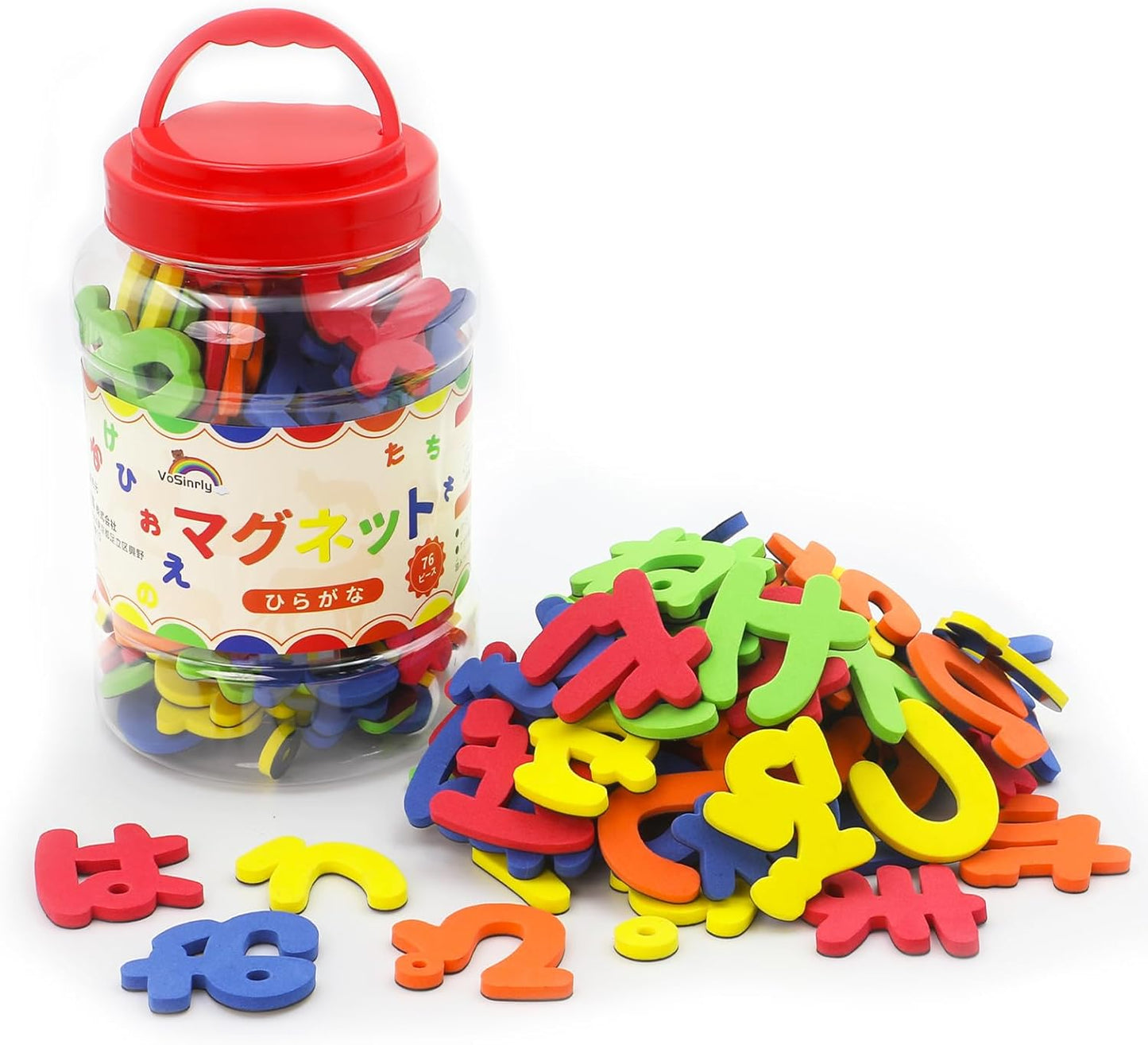 Hiragana Magnets, 76 Pieces, Japanese Magnets, Bath, Refrigerator, Whiteboard Compatible, Educational Toy, Montessori Learning, Playing Words and Letters, Storage Bottle Included