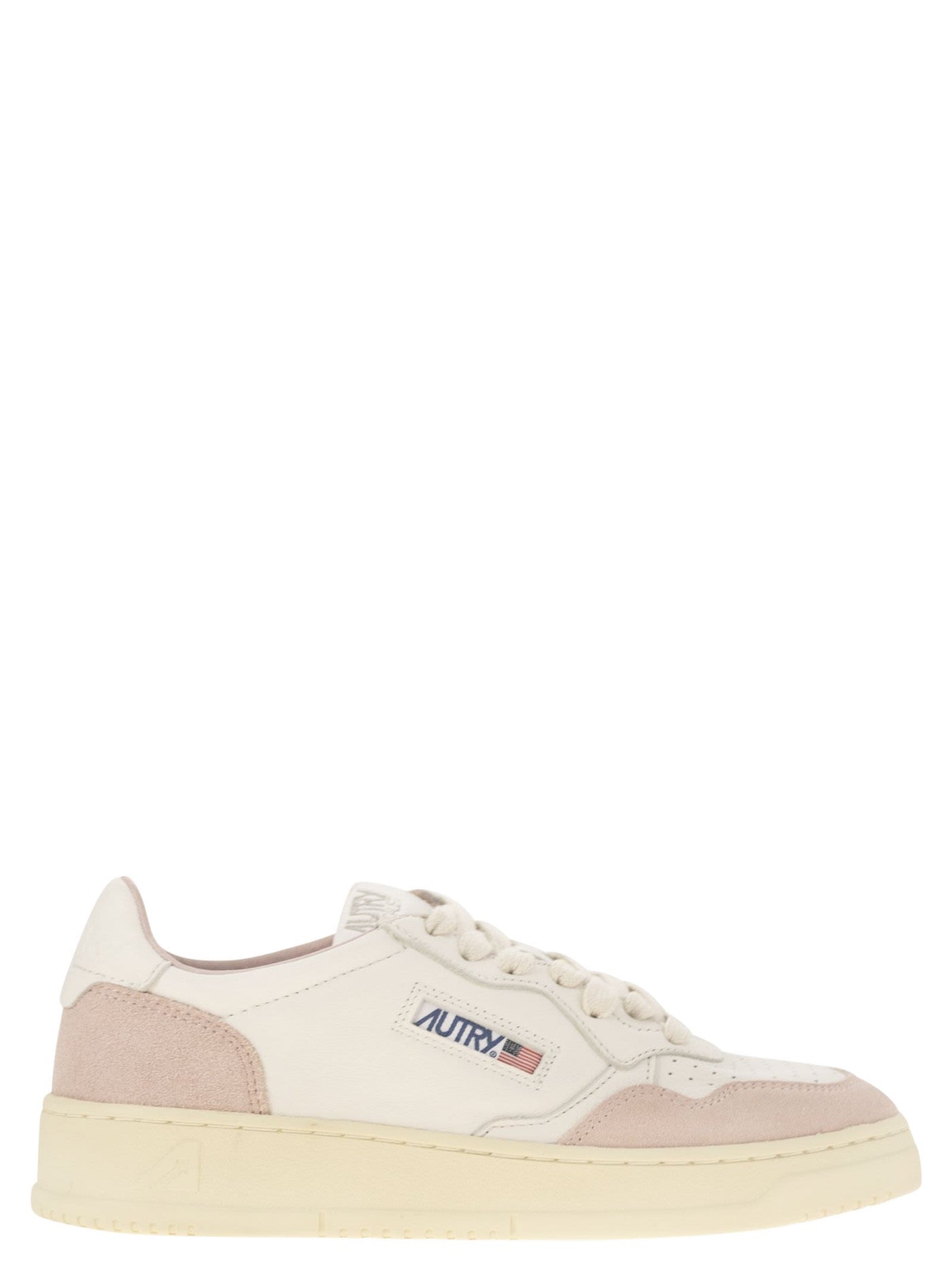 Autry Medalist Low White LeatherとSuede Sneakers In Powder - Image 1
