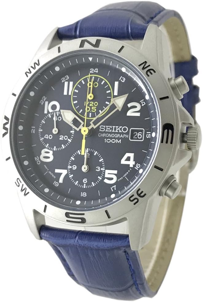 Seiko SND379P-BL Chronograph Watch, Genuine Leather Strap Set, Genuine Seiko Distributed in Japan, Navy, Blue Strap, blue, sports
