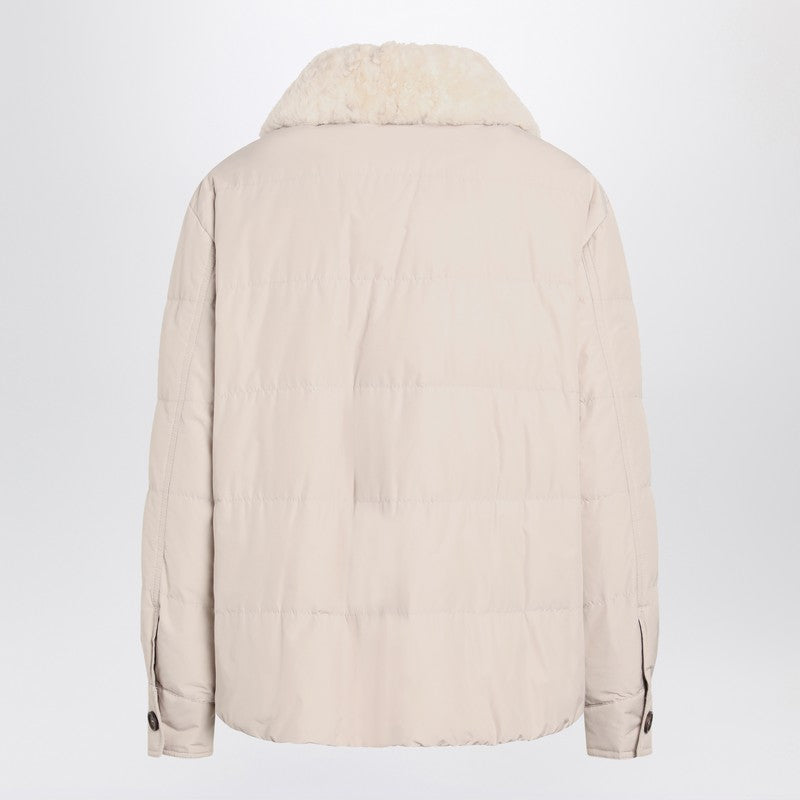 Brunello Cucinelli 毛皮の襟付きのブルネッロ・クチネッリライトグレージャケット - Image 1