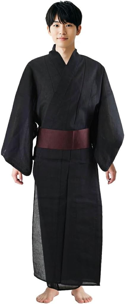 Nagomiya Men's Yukata Set, Men's, Cotton Linen, Shijira Weave, Yukata, Square Belt, 2-piece Set, Retro, Modern, Chic, Cool, High Visibility, Summer Festival, Evening Cool, Fireworks