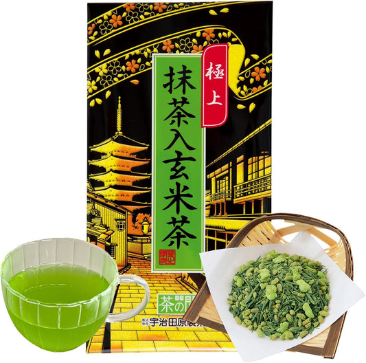Kyoto Ujitawara Tea House 777 Green Tea Leaf Japanese Tea Brown Rice Tea Brown Rice Tea with Superb Matcha 3.5 oz (100 g)