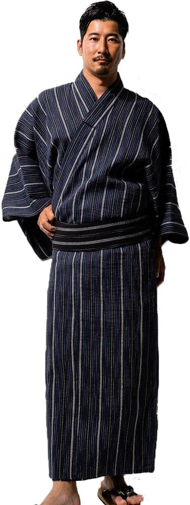 Mitsuhashi Shoji Men's Yukata Gentleman Shijira Yukata with Obi, One-touch Obi, 2-Piece Set, 3-Piece Set (With Seta) Set