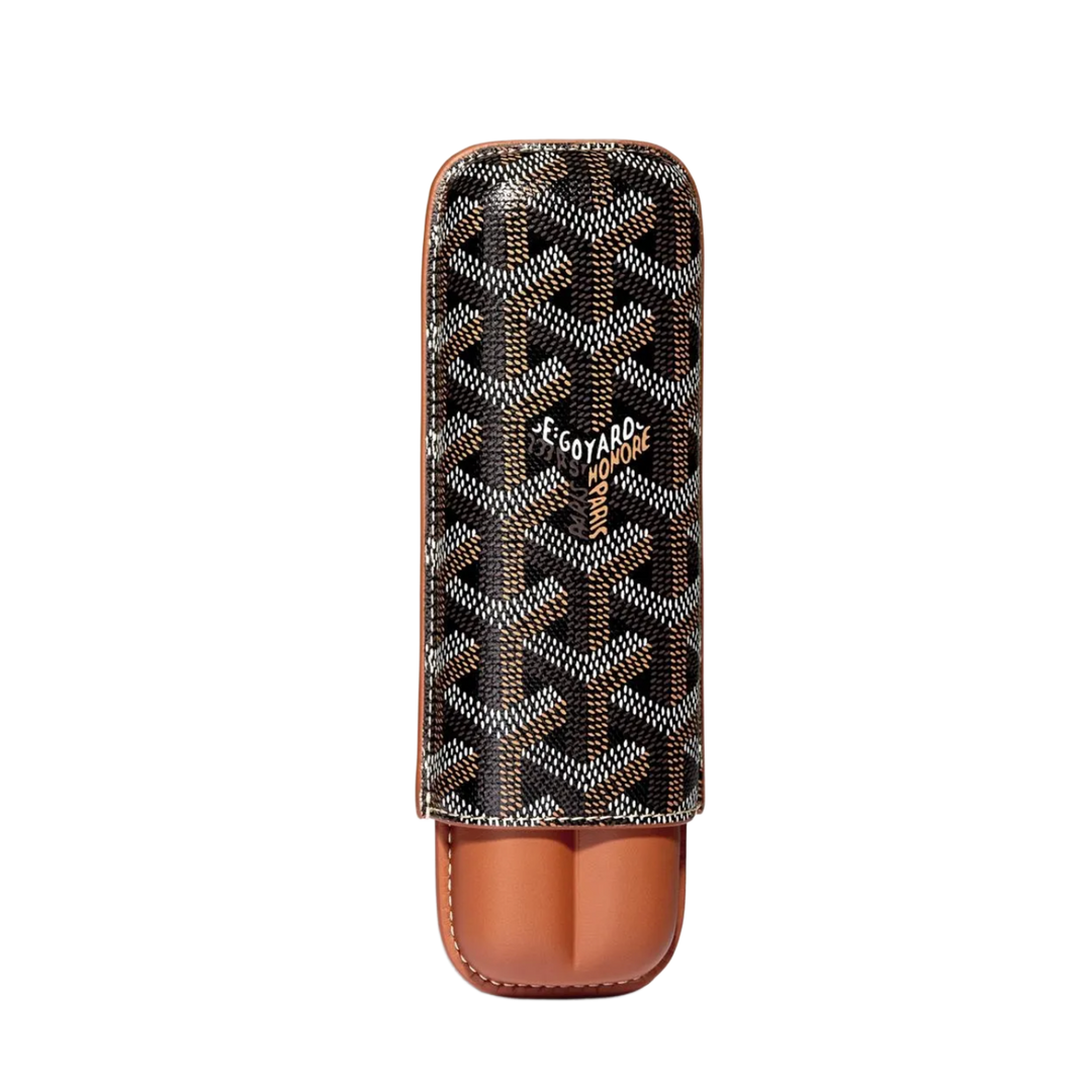 GOYARD 'CHURCHILL' 2 CIGAR CASE BLACK TAN