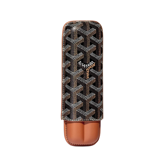 GOYARD 'CHURCHILL' 2 CIGAR CASE BLACK TAN