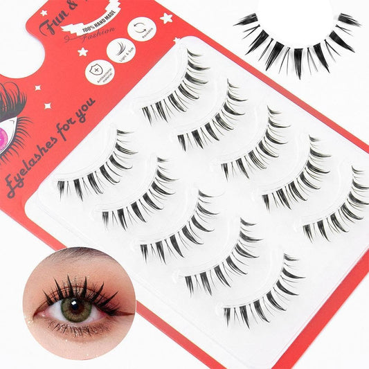 5 Pairs Cartoon Eyelashes Clear Band False Eyelashes Japanese Cosplay Anime Eyelashes Thin Band Thin Eyelash Extensions Looks Like Natural Eyelashes (W31)