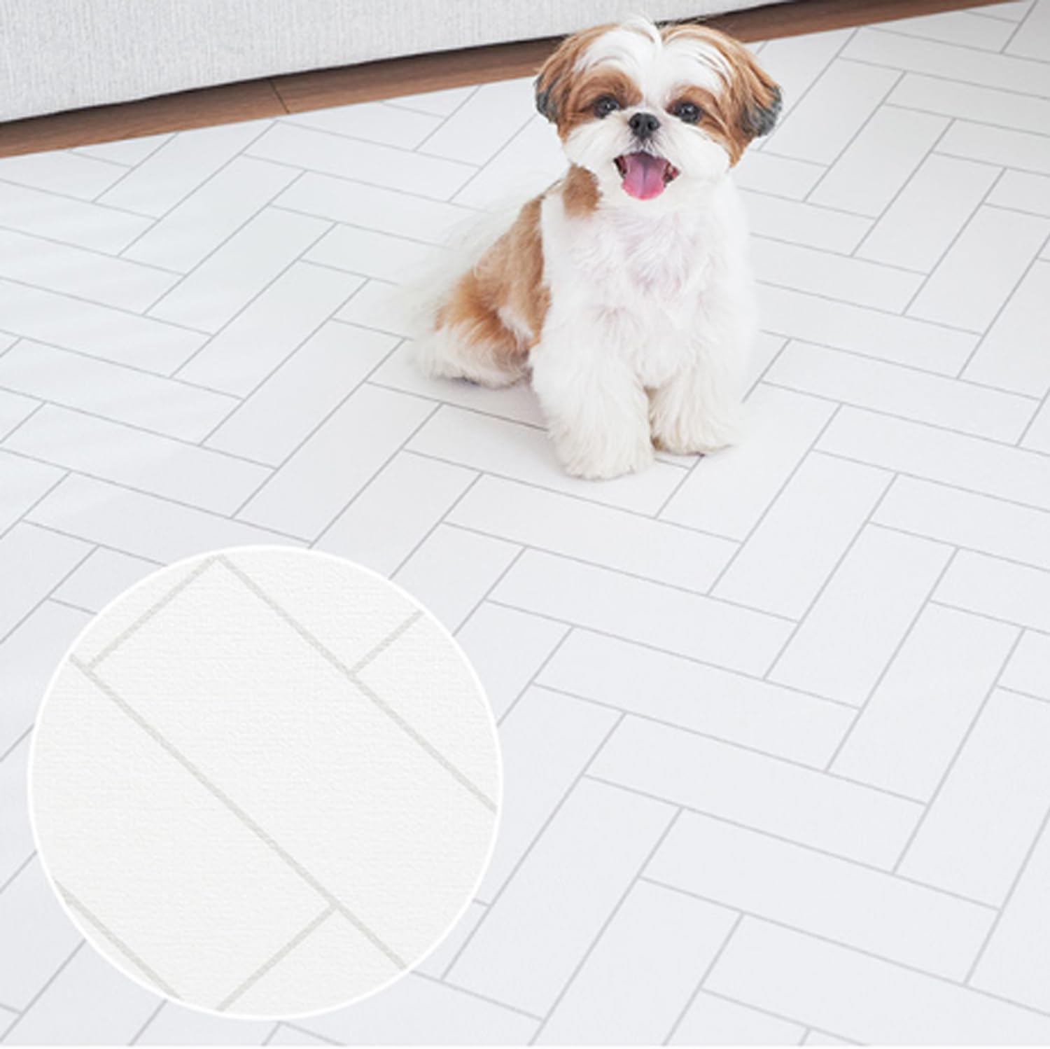 Popomi Antibacterial Roll Mat, Waterproof, Anti-Slip (White Herringbone, 43.3 x 11.8 x 0.6 inches (110 x 300 x 1.5 cm)