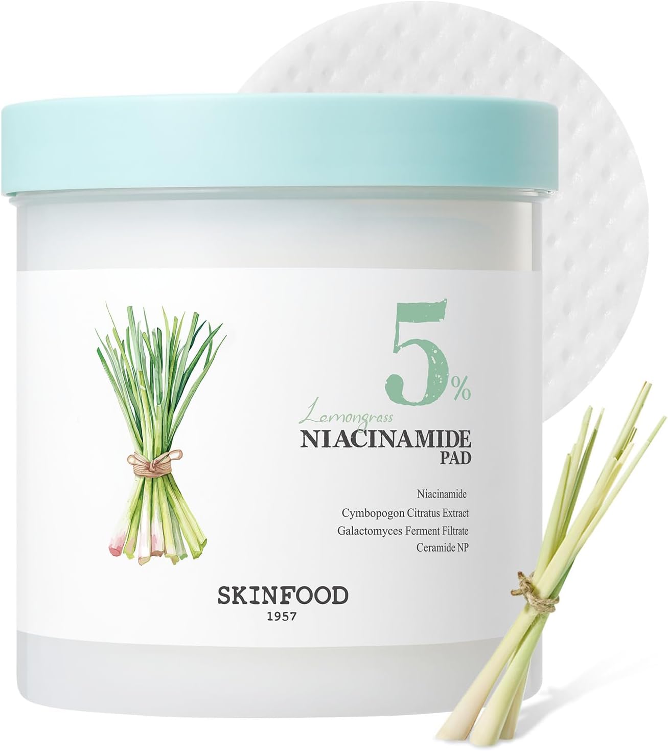 SKINFOOD Lemon Grass Niacinamide 5 Pads (8.8 oz (250 g) / 60 Pieces, Wiping Lotion, Face Wash Instead, Korean Cosmetics