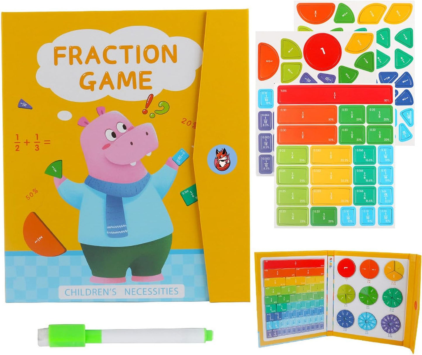 Math Book Educational Toy Magnetic Fraction Education Puzzle Magnetic Fraction Book for Children Fraction Puzzle Fraction Tile Set Fun Fraction Input Math Arithmetic Operation Fractions