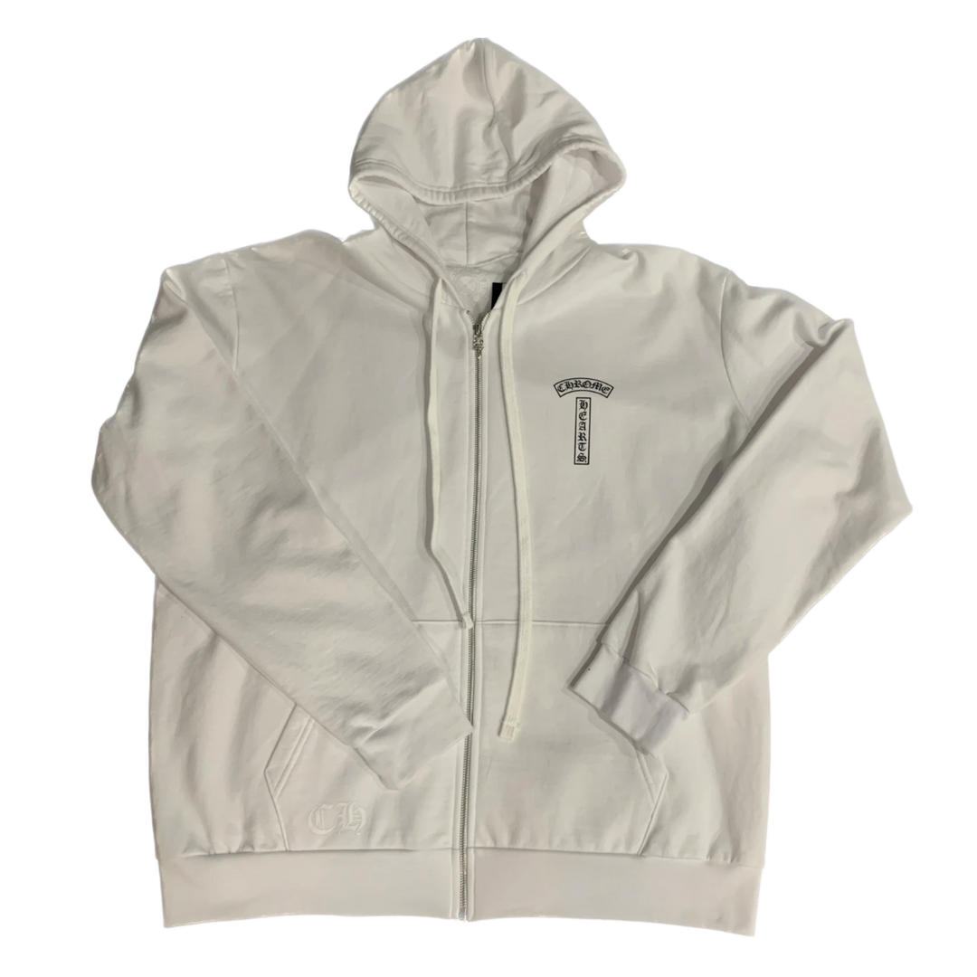 CHROME HEARTS 'FUCK YOU' T BAR ZIP UP WHITE HOODIE