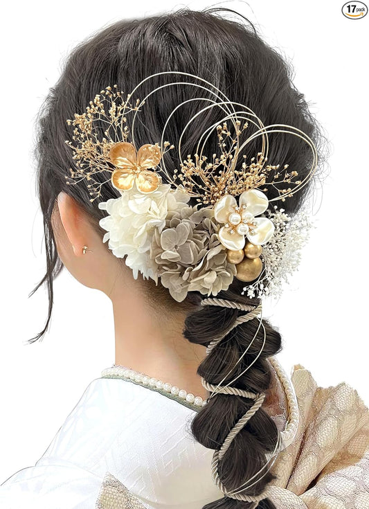 JZOON Hair Ornament, Popular, Set, Hair Accessories, Hair Arrangement, Dried Flowers, Kimono, Traditional Wear, Yukata, Coming-of-Age, Wedding, Graduation Ceremony, Shichi-Go-San, Festival, Ponytail