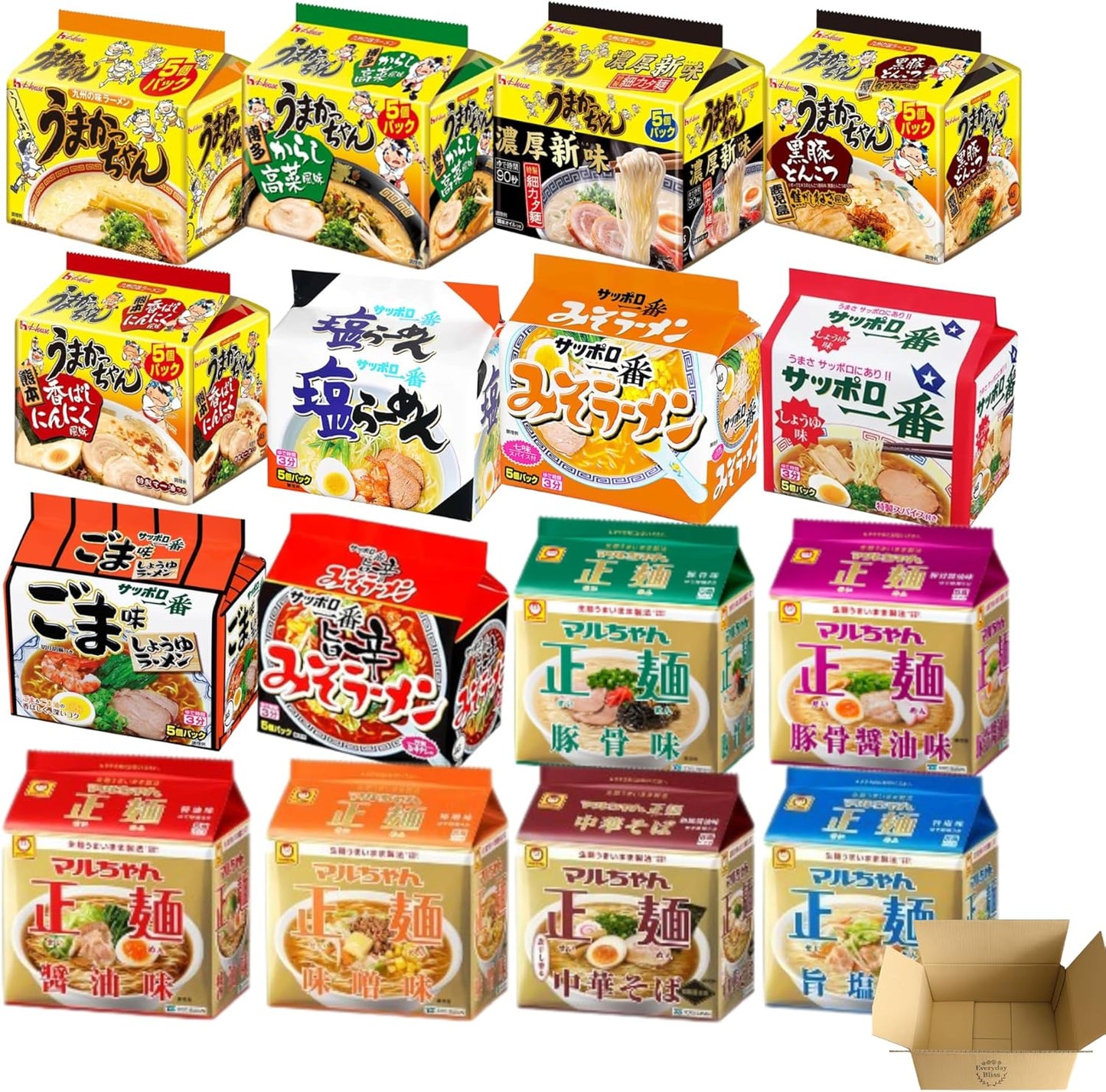 Luxury Ramen Assorted Set, 20 Servings (5 Packs x 4 Bags), Random Comparison of Food, Stock, Always Ready, Gift, Everyday Bliss Exclusive Box