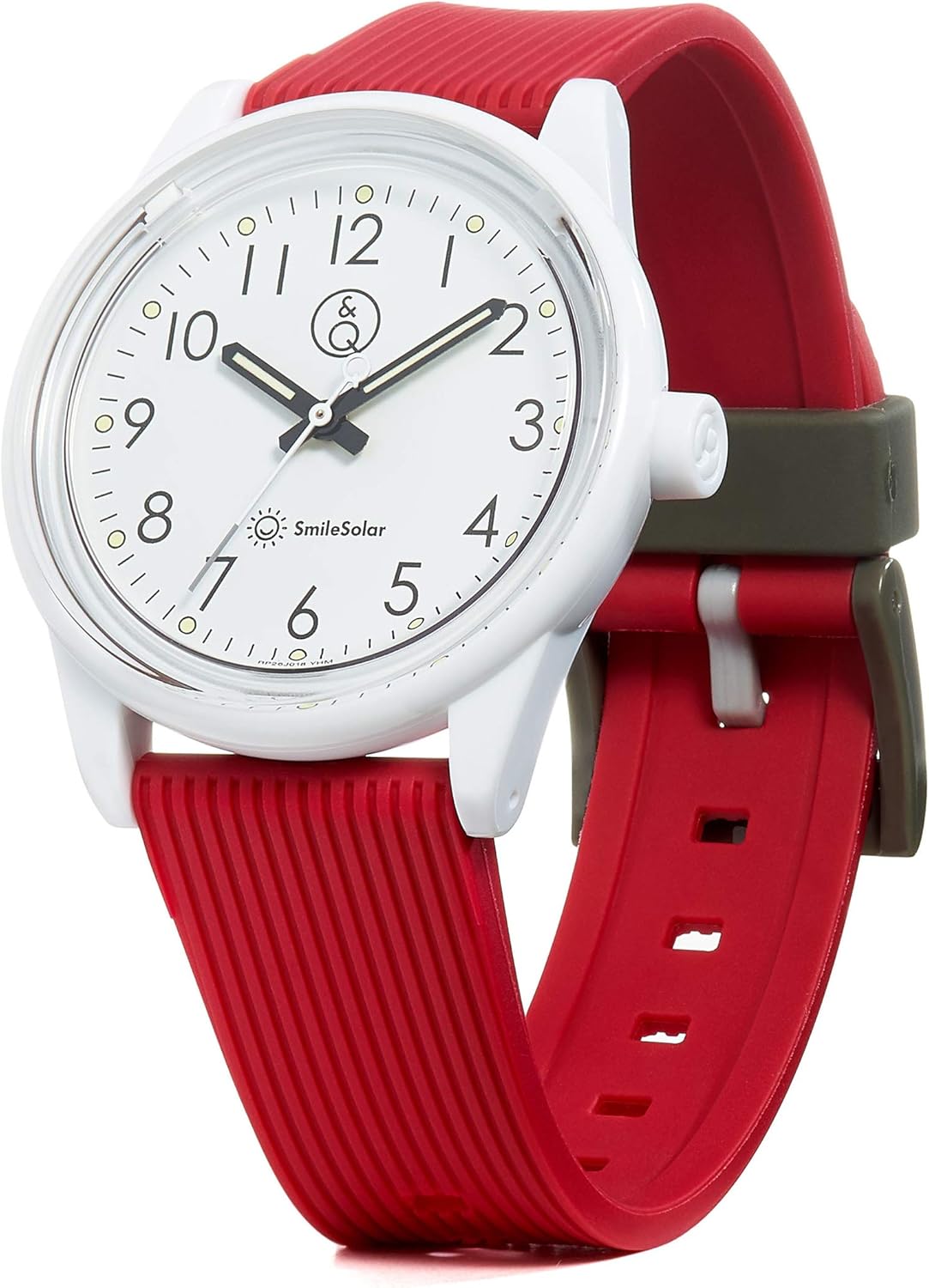 Cue & Cue Smile Solar RP26J018 Wristwatch, Analog, Solar, Waterproof, Urethane Strap, Red, red, watch