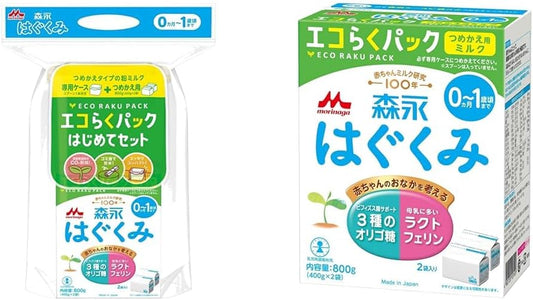 Morinaga Hagukumi Eco Raku Pack, First Set, 28.2 oz (800 g) (1400 g x 2 Bags), Replacement Type Milk Powder: Newborn Babies 0 Months - 1 Year Old, Morinaga Eco Raku Pack, Refill, 28.2 oz (800 g) x 2