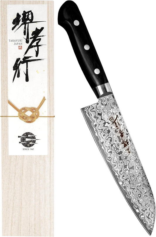 Sakai Takayoshi 【600 Years of Traditional Technology! Professional Chefs Love It】 Damascus 45-Layer Santoku Knife 6.7 Inches Mirror Finish [Made in Japan] Premium Stainless Steel AUS10 All-Purpose