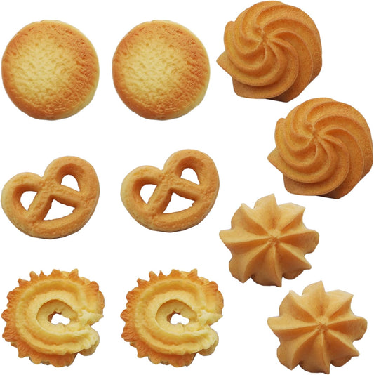 EdisonBrain Cookie Food Samples - 5 types, 2 pieces each, total 10 piece set - Model baked goods, realistic butter cookies for photography, display props, biscuits, dollhouse