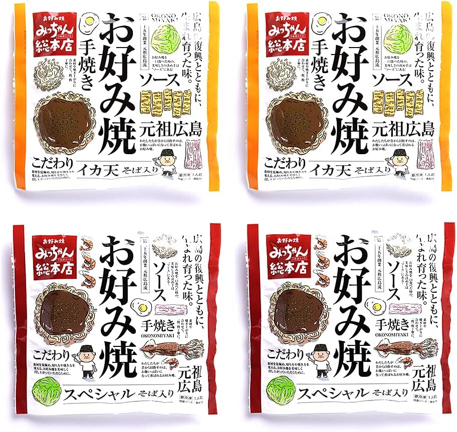 Micchan Souhonstore: Hiroshima Nagoyaki Okayaki, Gift Set, Freezed, Special Grilled Squid, 2 Types, 4 Pieces, Gift, Compare, Frozen Food, Hiroshima Famous