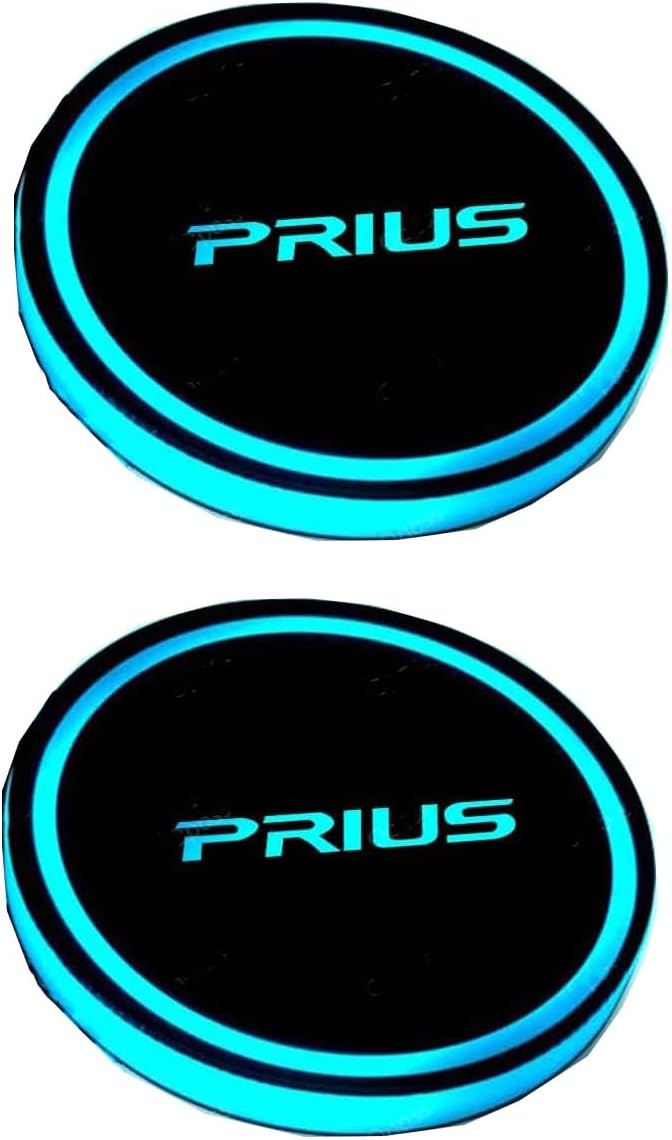 Car LED Toyota Prius Car Coaster LED Light Mat Pad Cup Holder Glowing Brightness Sensor Auto On/Off Illumination Round Set of 2 (Prius)