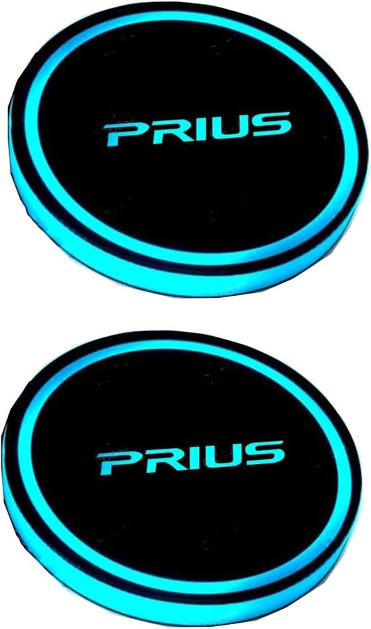 Car LED Toyota Prius Car Coaster LED Light Mat Pad Cup Holder Glowing Brightness Sensor Auto On/Off Illumination Round Set of 2 (Prius)