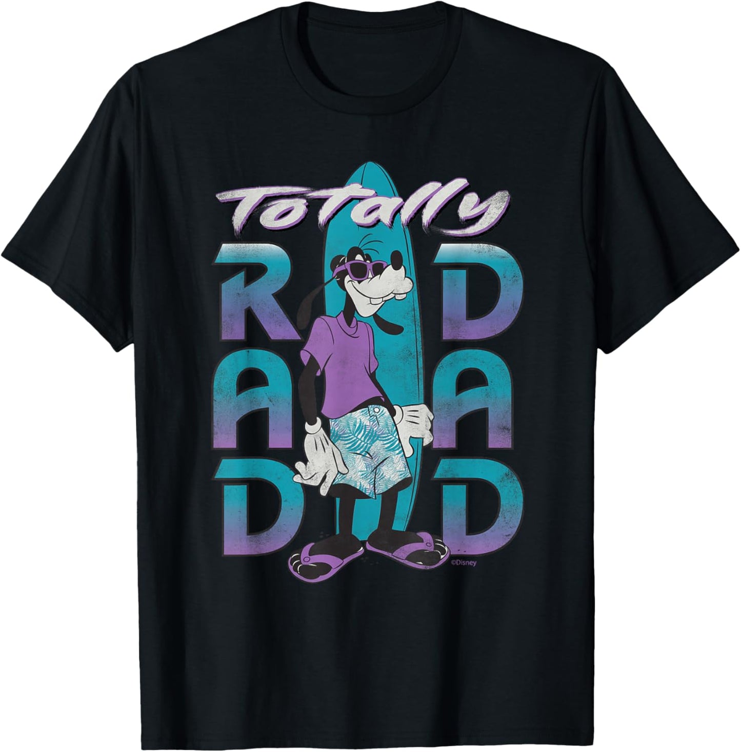 Disney Goofy Totally Rad Dad Father's Day Surfing Distressed Tee Camiseta