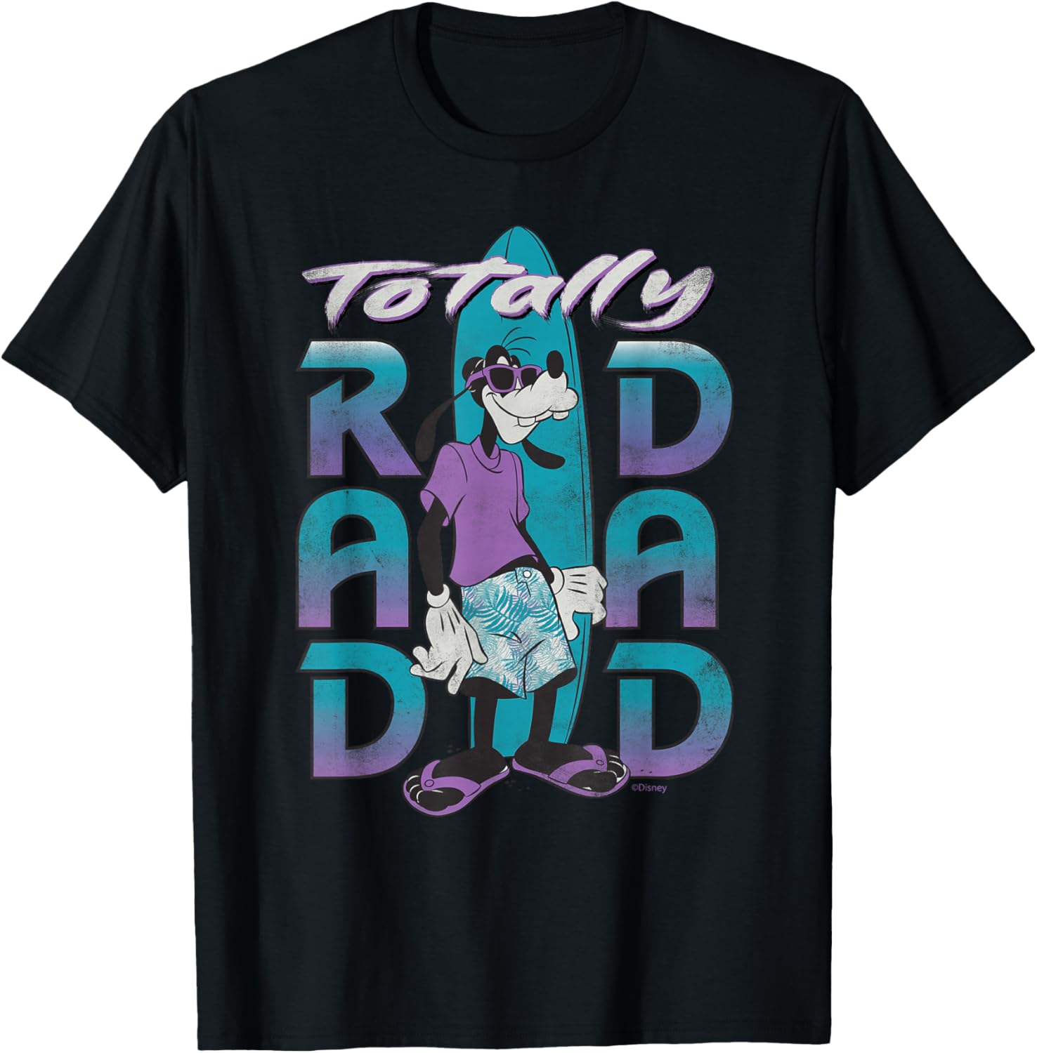 Disney Goofy Totally Rad Dad Father's Day Surfing Distressed Tee Camiseta