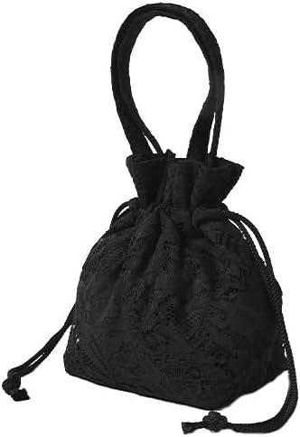 ENTRAMBI Made in Japan Lace Drawstring Bag, Round Shape, Square Type, Lace, Floral Pattern, Women's, Yukata, Kimono