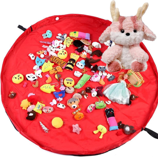 Samcos Toy Storage Bag, Children's Play Mat, Large Capacity, 59.1 inches (150 cm), Diameter 59.1 inches (150 cm), Foldable Baby Toy Storage Bag, Easy Cleanup, For Storage (Red)
