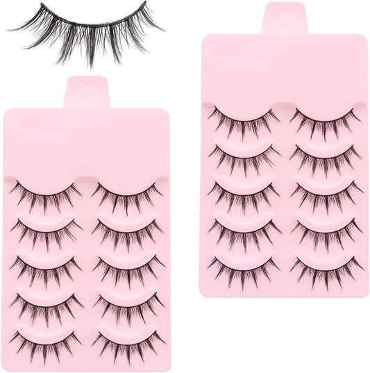 009 Little Devil Style False Eyelashes, Set of 10 Pairs, Transparent Bands, Natural, Bunch, Cartoon Eyelashes, Cosplay, Everyday Make