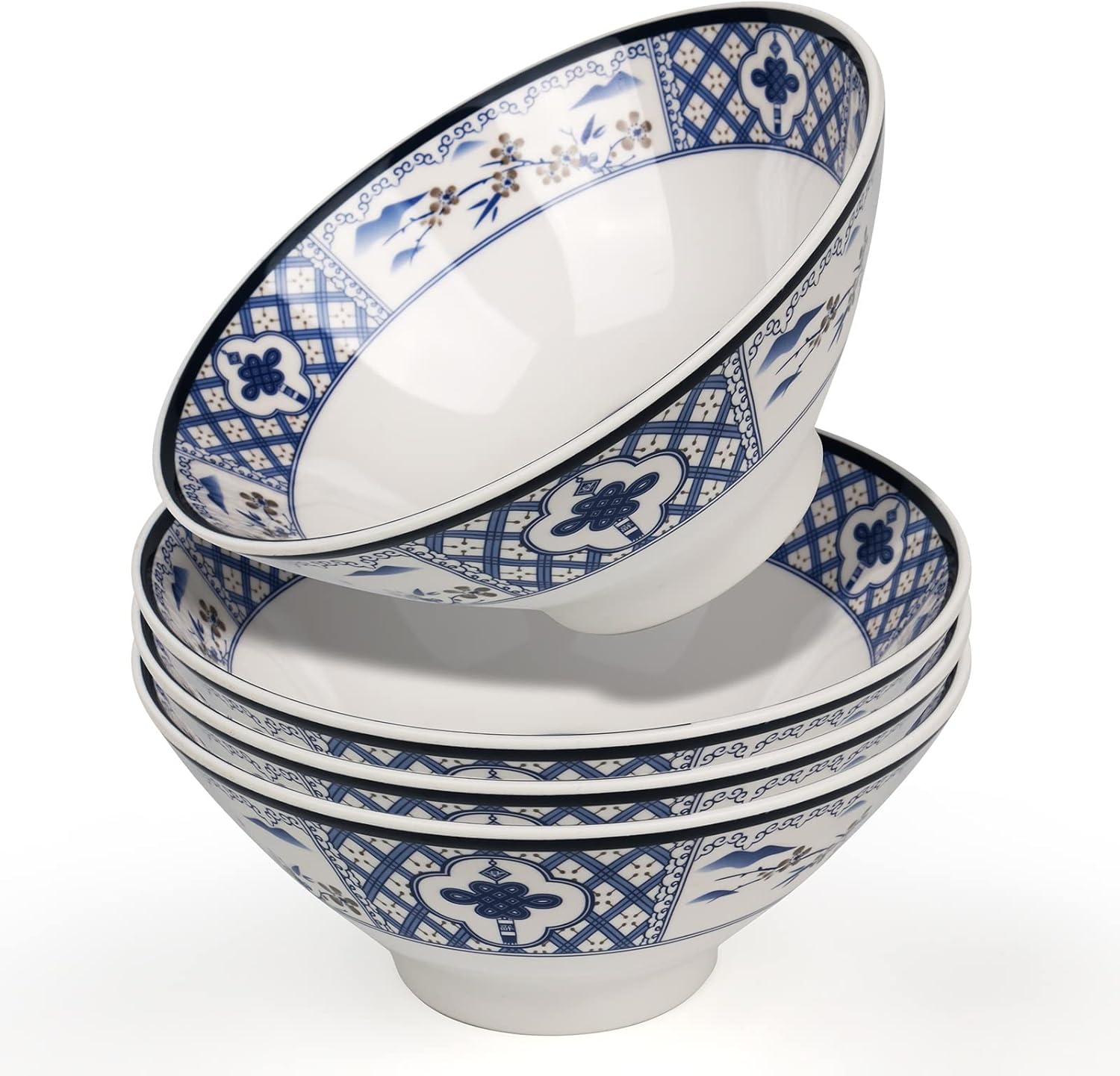 Japanese Ramen Bowl, Instant Ramen Bowl, For Udon, Buckwheat & Noodles, Breakfast, Melamine Material, Soup Bowl, Melamine Ramen Bowl, Plastic Ramen Bowl, Soup Bowl (Color: 4 sets/White, Size: 9 inches)