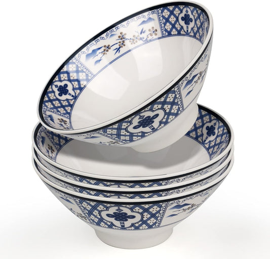 Japanese Ramen Bowl, Instant Ramen Bowl, For Udon, Buckwheat & Noodles, Breakfast, Melamine Material, Soup Bowl, Melamine Ramen Bowl, Plastic Ramen Bowl, Soup Bowl (Color: 4 sets/White, Size: 9 inches)