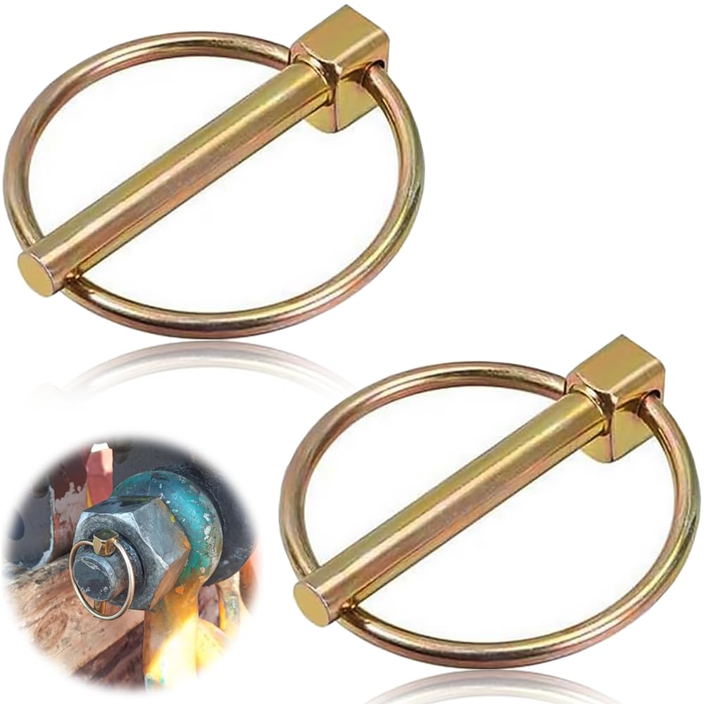 Lynch Pins, Set of 2, O Shape, Lock Clip, Fastener Pin, Carbon Steel Lynch Pin with Ring, Lock Pin Fastener, For Tractors, Lawn Mowers, Trucks, Farm Equipment, For Outdoor Use, Lock Position and Missing Parts, Replacement (0.4 x 2.0 inches (10 x 50 mm)