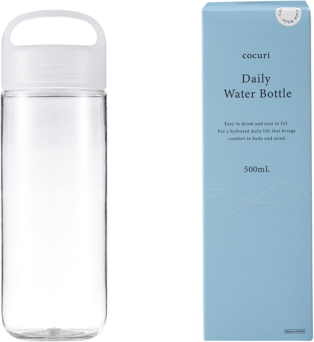 Marna Daily Water Bottle, 16.9 fl oz (500 ml) (Washerless) Smooth Mouth Feel Like Glass (Lightweight / Dishwasher Safe), Water Bottle, Drink Bottle (Made in Japan, Easy to Clean), Calm White K795W