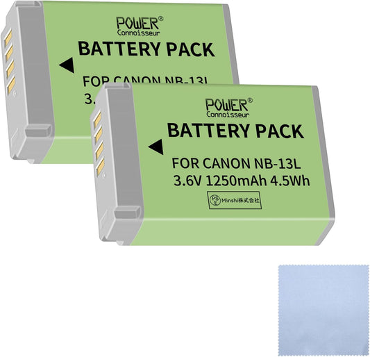 Canon対応 NB-13Lバッテリー(2個セット)『カメラレンズクリーニングクロス付き』 適用 PowerShot G9 X (G9X)3.6V 1250mAh カメラ 互換 バッテリー2025JA