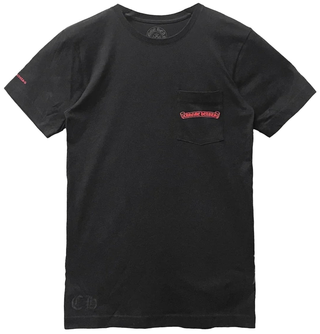 CHROME HEARTS 'RED SCROLL LOGO' BLACK POCKET TEE