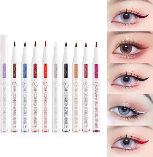 Cute Color Waterproof Eyeliner Liquid Pen Long Lasting Beginners Women Color Teardrop Bag Ultra Fine Black and White 10 Colors (01# White)